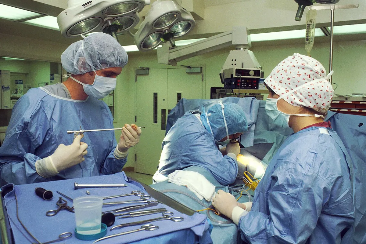 Surgical team working in a hospital operating room